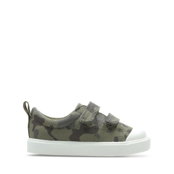 Clarks Girls City Flare Lo Toddler Canvas Olive Camo | CA-5714089